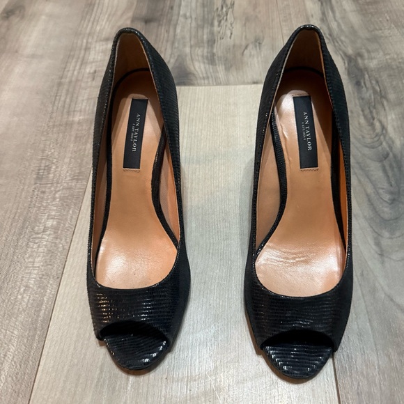 Ann Taylor Black Textured Peep-Toe Heels - Picture 3 of 7